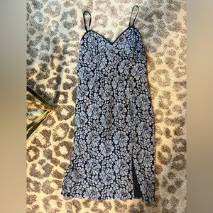 Floral cocktail dress with blue lace flowers